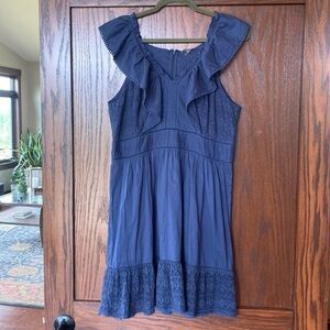 Kocca navy feminine flutter sleeve lace dress in size Large.